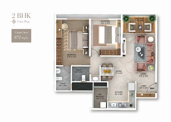 2 BHK Floor Plan